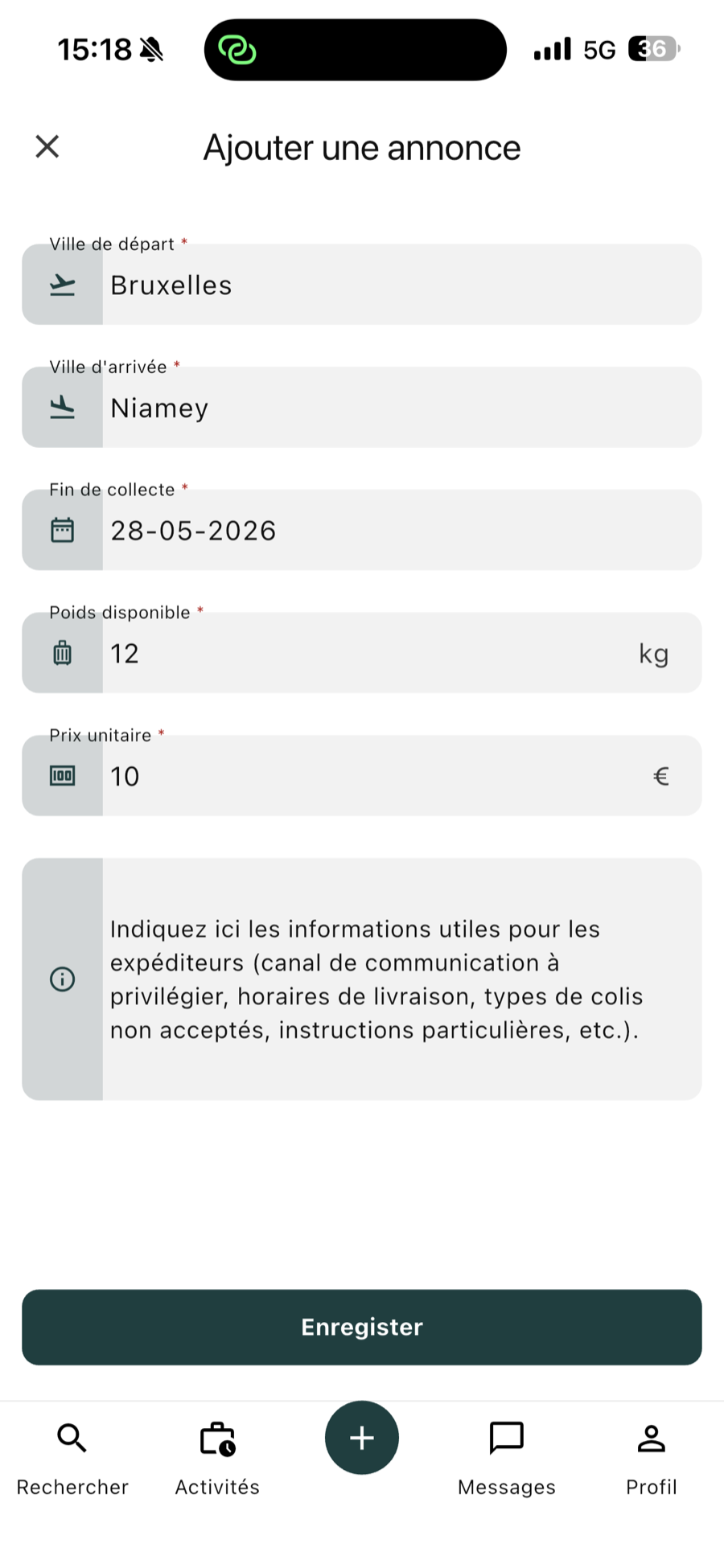 Publier votre trajet – Ayka